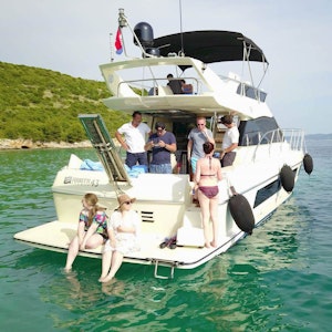 Ferretti 43 maximu guest cruising capacity is 10 but we recommend this boat for groups 2-8 persons.